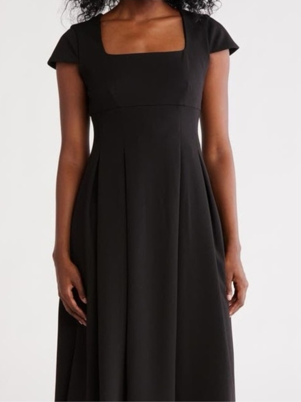 Calvin Klein Classic Black Fit And Flare Square-Neck Midi Dress Size 2
